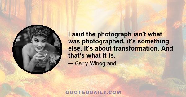 I said the photograph isn't what was photographed, it's something else. It's about transformation. And that's what it is.