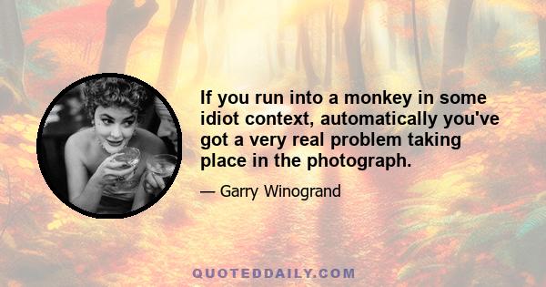 If you run into a monkey in some idiot context, automatically you've got a very real problem taking place in the photograph.