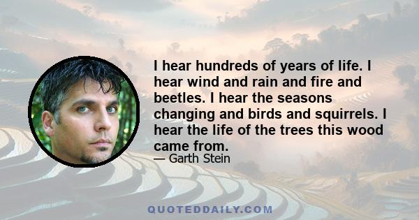 I hear hundreds of years of life. I hear wind and rain and fire and beetles. I hear the seasons changing and birds and squirrels. I hear the life of the trees this wood came from.