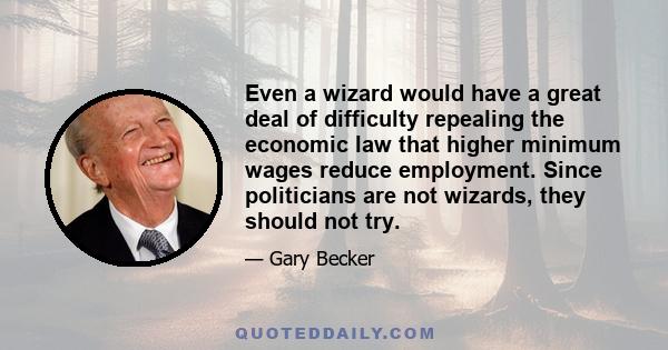 Even a wizard would have a great deal of difficulty repealing the economic law that higher minimum wages reduce employment. Since politicians are not wizards, they should not try.