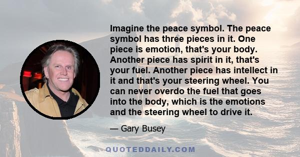 Imagine the peace symbol. The peace symbol has three pieces in it. One piece is emotion, that's your body. Another piece has spirit in it, that's your fuel. Another piece has intellect in it and that's your steering