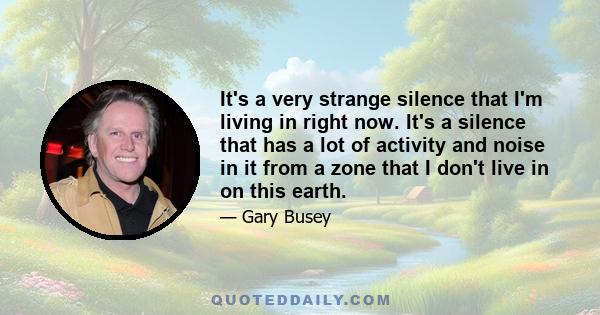 It's a very strange silence that I'm living in right now. It's a silence that has a lot of activity and noise in it from a zone that I don't live in on this earth.