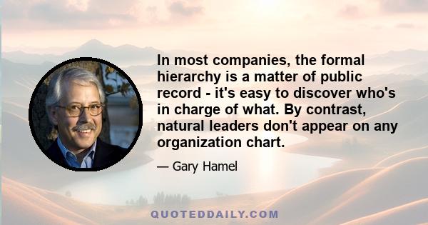 In most companies, the formal hierarchy is a matter of public record - it's easy to discover who's in charge of what. By contrast, natural leaders don't appear on any organization chart.