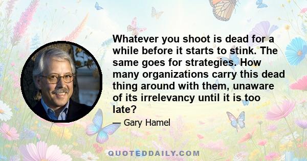 Whatever you shoot is dead for a while before it starts to stink. The same goes for strategies. How many organizations carry this dead thing around with them, unaware of its irrelevancy until it is too late?