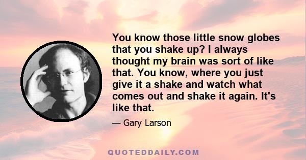 You know those little snow globes that you shake up? I always thought my brain was sort of like that. You know, where you just give it a shake and watch what comes out and shake it again. It's like that.