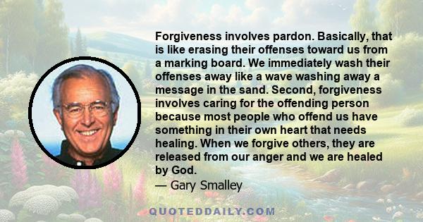 Forgiveness involves pardon. Basically, that is like erasing their offenses toward us from a marking board. We immediately wash their offenses away like a wave washing away a message in the sand. Second, forgiveness