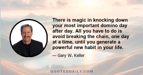 There is magic in knocking down your most important domino day after day. All you have to do is avoid breaking the chain, one day at a time, until you generate a powerful new habit in your life.