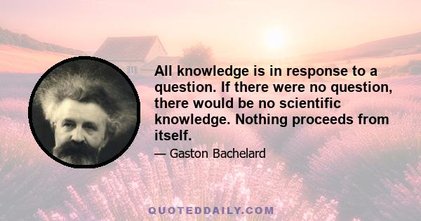 All knowledge is in response to a question. If there were no question, there would be no scientific knowledge. Nothing proceeds from itself.