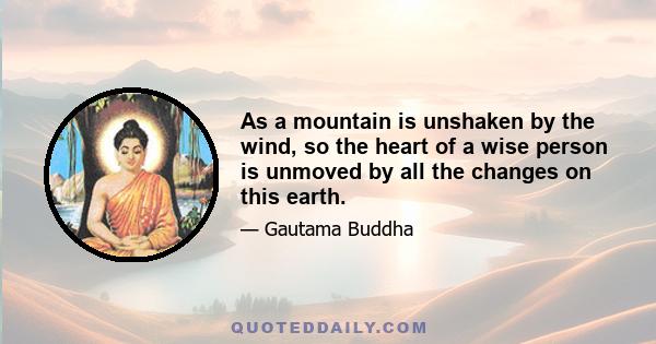 As a mountain is unshaken by the wind, so the heart of a wise person is unmoved by all the changes on this earth.