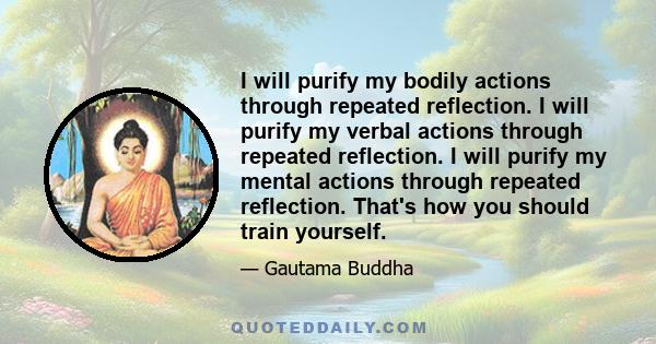 I will purify my bodily actions through repeated reflection. I will purify my verbal actions through repeated reflection. I will purify my mental actions through repeated reflection. That's how you should train yourself.