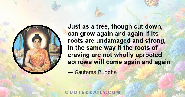 Just as a tree, though cut down, can grow again and again if its roots are undamaged and strong, in the same way if the roots of craving are not wholly uprooted sorrows will come again and again