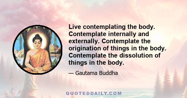 Live contemplating the body. Contemplate internally and externally. Contemplate the origination of things in the body. Contemplate the dissolution of things in the body.