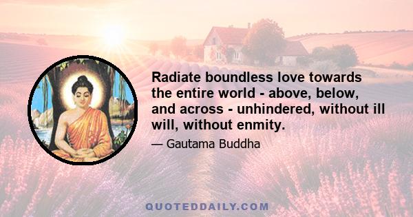 Radiate boundless love towards the entire world - above, below, and across - unhindered, without ill will, without enmity.