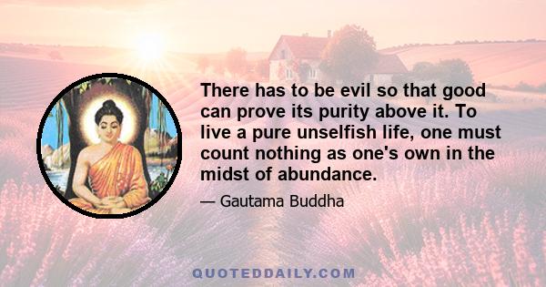 There has to be evil so that good can prove its purity above it. To live a pure unselfish life, one must count nothing as one's own in the midst of abundance.