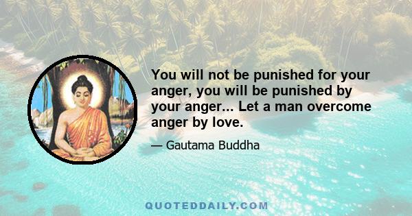 You will not be punished for your anger, you will be punished by your anger... Let a man overcome anger by love.