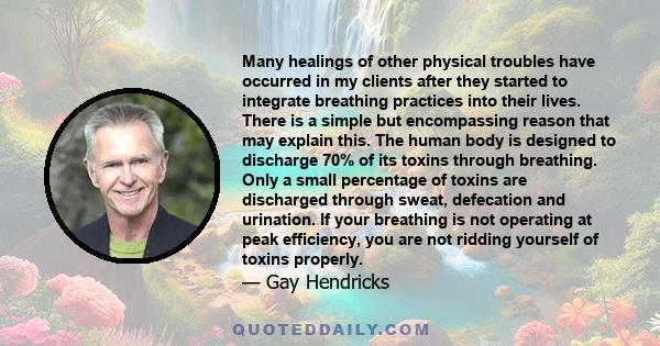 Many healings of other physical troubles have occurred in my clients after they started to integrate breathing practices into their lives. There is a simple but encompassing reason that may explain this. The human body