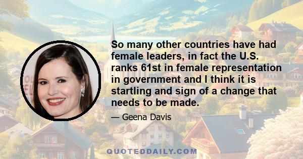 So many other countries have had female leaders, in fact the U.S. ranks 61st in female representation in government and I think it is startling and sign of a change that needs to be made.