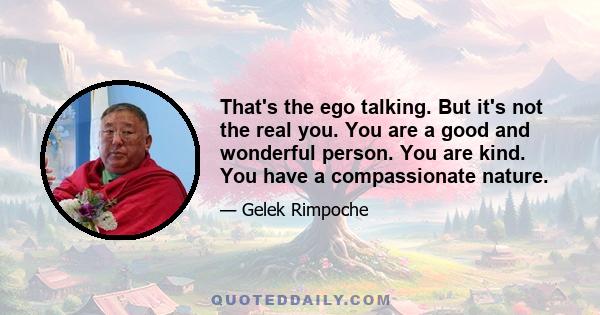 That's the ego talking. But it's not the real you. You are a good and wonderful person. You are kind. You have a compassionate nature.