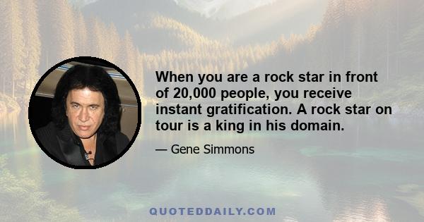 When you are a rock star in front of 20,000 people, you receive instant gratification. A rock star on tour is a king in his domain.