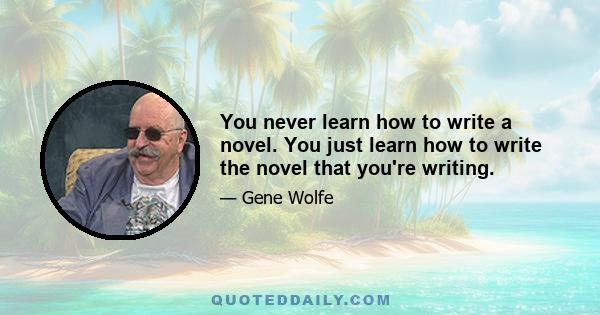 You never learn how to write a novel. You just learn how to write the novel that you're writing.