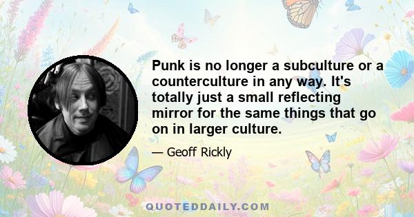 Punk is no longer a subculture or a counterculture in any way. It's totally just a small reflecting mirror for the same things that go on in larger culture.