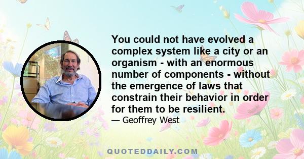 You could not have evolved a complex system like a city or an organism - with an enormous number of components - without the emergence of laws that constrain their behavior in order for them to be resilient.