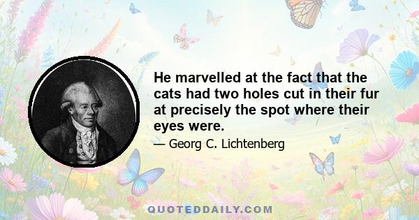 He marvelled at the fact that the cats had two holes cut in their fur at precisely the spot where their eyes were.