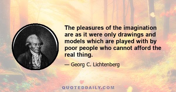 The pleasures of the imagination are as it were only drawings and models which are played with by poor people who cannot afford the real thing.