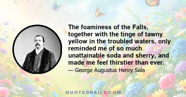 The foaminess of the Falls, together with the tinge of tawny yellow in the troubled waters, only reminded me of so much unattainable soda and sherry, and made me feel thirstier than ever.