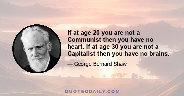 If at age 20 you are not a Communist then you have no heart. If at age 30 you are not a Capitalist then you have no brains.