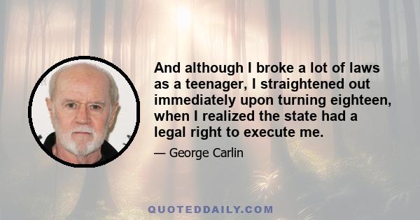 And although I broke a lot of laws as a teenager, I straightened out immediately upon turning eighteen, when I realized the state had a legal right to execute me.