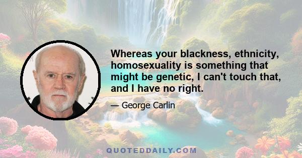 Whereas your blackness, ethnicity, homosexuality is something that might be genetic, I can't touch that, and I have no right.