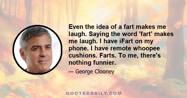 Even the idea of a fart makes me laugh. Saying the word 'fart' makes me laugh. I have iFart on my phone. I have remote whoopee cushions. Farts. To me, there's nothing funnier.