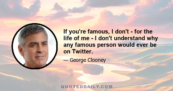 If you're famous, I don't - for the life of me - I don't understand why any famous person would ever be on Twitter.