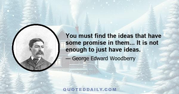 You must find the ideas that have some promise in them... It is not enough to just have ideas.