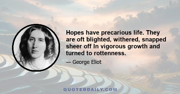 Hopes have precarious life. They are oft blighted, withered, snapped sheer off In vigorous growth and turned to rottenness.