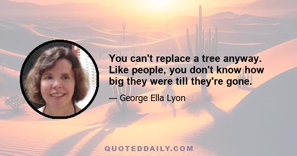 You can't replace a tree anyway. Like people, you don't know how big they were till they're gone.