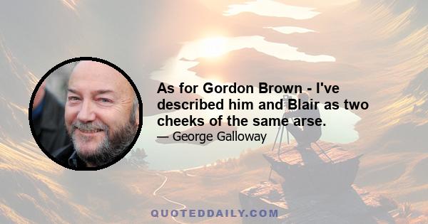 As for Gordon Brown - I've described him and Blair as two cheeks of the same arse.