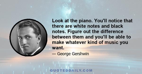 Look at the piano. You'll notice that there are white notes and black notes. Figure out the difference between them and you'll be able to make whatever kind of music you want.