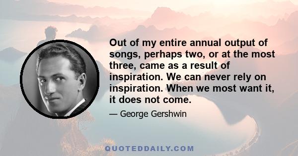 Out of my entire annual output of songs, perhaps two, or at the most three, came as a result of inspiration. We can never rely on inspiration. When we most want it, it does not come.