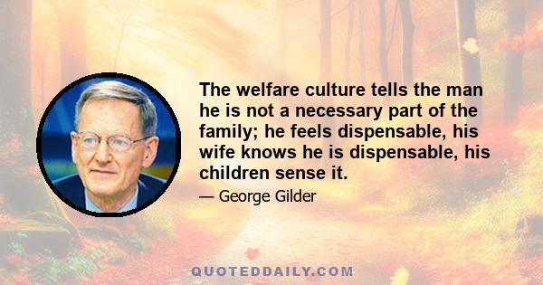 The welfare culture tells the man he is not a necessary part of the family; he feels dispensable, his wife knows he is dispensable, his children sense it.