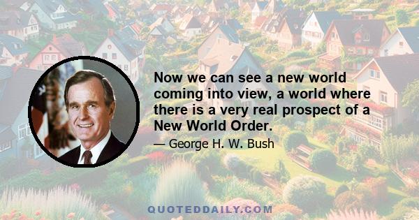 Now we can see a new world coming into view, a world where there is a very real prospect of a New World Order.