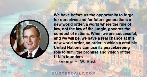 We have before us the opportunity to forge for ourselves and for future generations a new world order, a world where the rule of law, not the law of the jungle, governs the conduct of nations. When we are successful,