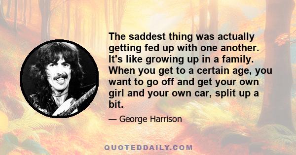 The saddest thing was actually getting fed up with one another. It's like growing up in a family. When you get to a certain age, you want to go off and get your own girl and your own car, split up a bit.