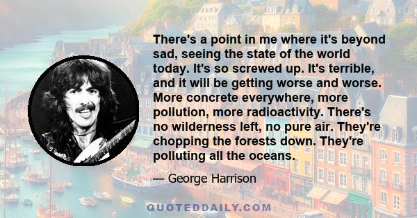 There's a point in me where it's beyond sad, seeing the state of the world today. It's so screwed up. It's terrible, and it will be getting worse and worse. More concrete everywhere, more pollution, more radioactivity.