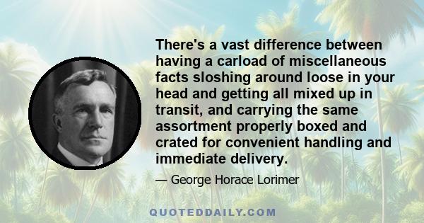 There's a vast difference between having a carload of miscellaneous facts sloshing around loose in your head and getting all mixed up in transit, and carrying the same assortment properly boxed and crated for convenient 