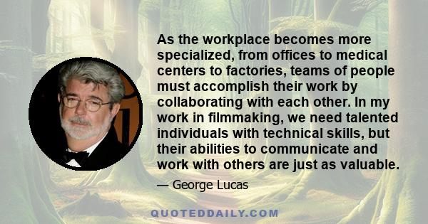 As the workplace becomes more specialized, from offices to medical centers to factories, teams of people must accomplish their work by collaborating with each other. In my work in filmmaking, we need talented