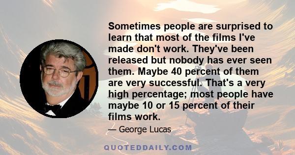 Sometimes people are surprised to learn that most of the films I've made don't work. They've been released but nobody has ever seen them. Maybe 40 percent of them are very successful. That's a very high percentage; most 