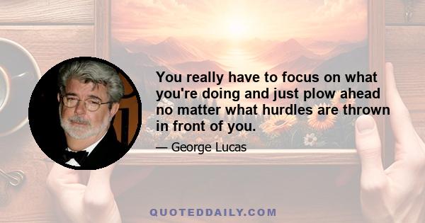 You really have to focus on what you're doing and just plow ahead no matter what hurdles are thrown in front of you.