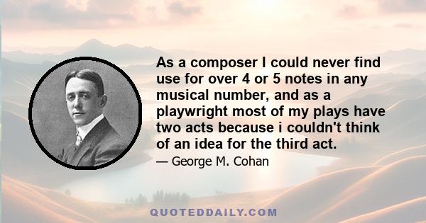 As a composer I could never find use for over 4 or 5 notes in any musical number, and as a playwright most of my plays have two acts because i couldn't think of an idea for the third act.